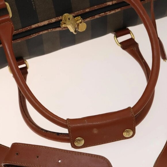 FENDI Pecan Canvas Boston Bag PVC Black Brown Auth hk2948 - Picture 8 of 16